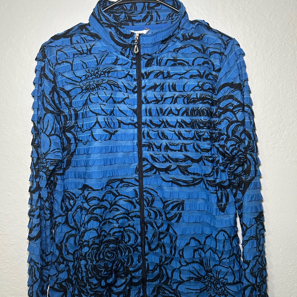 Erin London Blue and Black Bomber Jacket with Quilted Design